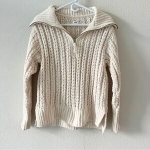 AERIE Cozy Cream Knit Quarter Zip